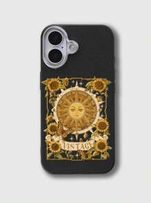 ROMWE Fairycore 1pc Black Vintage PU Leather Butterfly Pattern Phone Case Compatible With Iphone And Other Models - Black - View 1