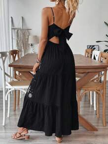 Chiquease Vestido de tiras con empalmado de lazo y bordado, estilo bohemio de vacaciones, para mujer