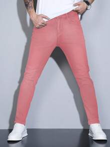 Manfinity Homme Men's Casual Minimalist Solid Color Tapered Jeans