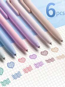 6支装混合色凝胶笔办公配件笔圆珠笔黑色笔彩色铅笔返校