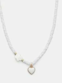 SHEIN Teen 3 Pcs Set Multi Colour Rice Bead Necklaces With Pendant