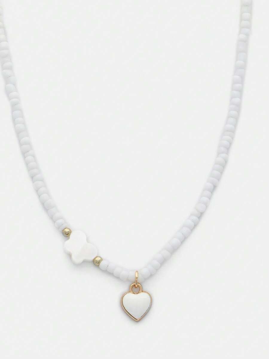 SHEIN Teen 3 Pcs Set Multi Colour Rice Bead Necklaces With Pendant