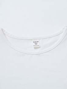 SHEIN Teen Girls' Casual Fitted Hollow Design Floral Decor Round Neck T-Shirt - White - View 7