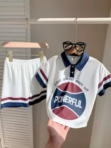 SHEIN Leap Crew 2pcs Young Boys Casual School Style Graphic Print Loose T-Shirt And Shorts Set, Suitable For Daily Wear, School, Holidays, Birthday Party, Outings, Sports, Spring/Summer, Fleece, Thickened - Multicolor - View 4