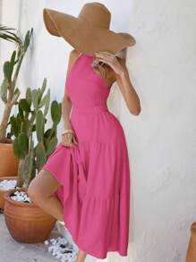 Aveloria Sleeveless Simple Solid Color Dress, Fashionable For Summer  Old Money Style For Spring Fall - Red - View 1