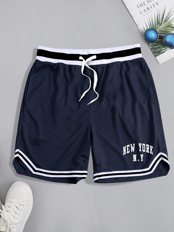 Manfinity Campus Court Men Drawstring Waist Casual Shorts, Suitable For Summer