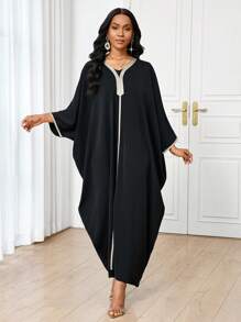 SHEIN Lady Women's Elegant Black Burqa Dress With Gold Webbing Detail - Black - View 6