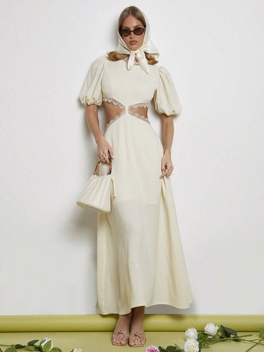 COSMINA Váy dài khoét lỗ tay ngắn cho nữ, tối giản & thời trang, phù hợp cho mùa hè - màu xanh lá - Xem 1