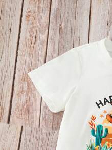 2025 Spring/Summer New Casual Comfortable White Cute Easter Bunny Print Young Girls 2pcs Set With Blue Pants, Suitable For Daily Wear, Outdoor Play And Family Holiday Gatherings Young Girls Clothing Easter Young Girl Summer Sets Young Girls Clothing Young Girls Sets - Apricot - View 5