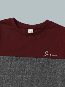 SHEIN Boys Letter Graphic Colourblock Tee and Track Shorts Set - Maroon - View 4