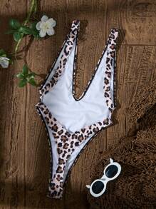 Swim SXY Springbreak 女士连体泳衣 深 V 性感豹纹高开叉连体泳衣 - 彩色 - 查看 2