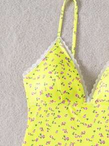 Swim Mod 女士罗纹蕾丝拼接吊带两件套沙滩装，可爱女孩甜美分体泳衣，适合海滩度假夏季泳池派对