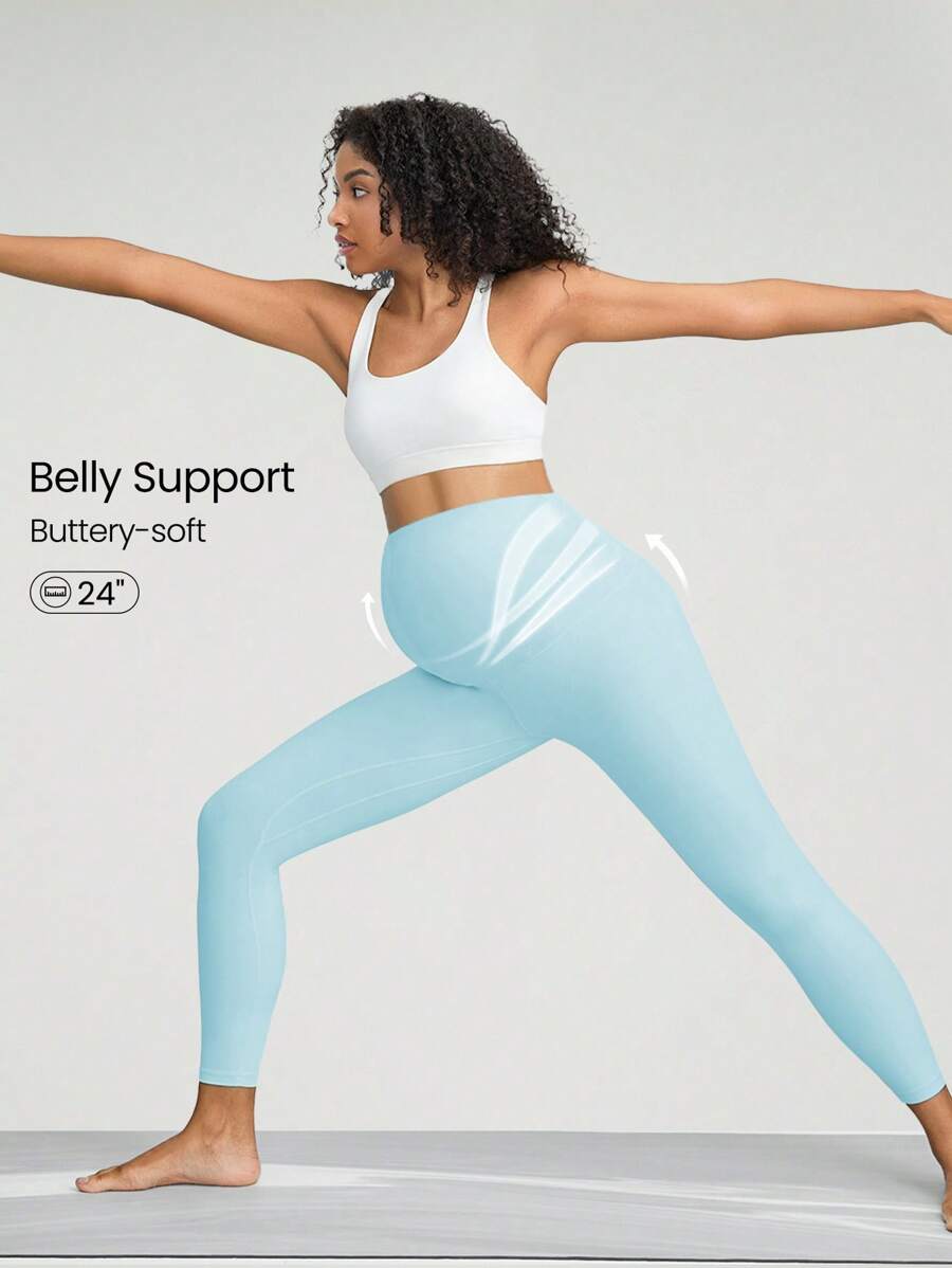 GLOWMODE 24" FeatherFit™ Super High Rise Belly Support Maternity Leggings High-Stretchy - Aqua Blue - View 1