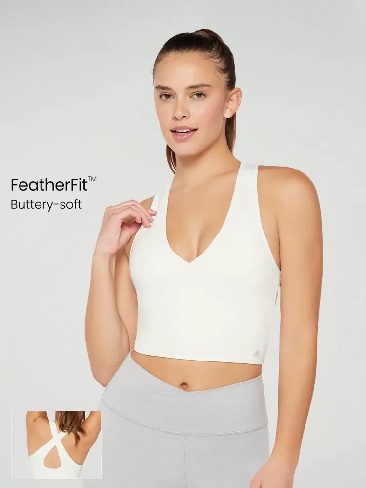 FeatherFit™ Crossover Straps Cutout Back Deep V Neck Tank Top Low Impact Yoga Pilates Daily Spring Summer