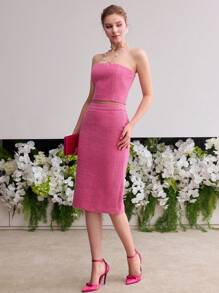 MOTF Soiréza WOOL ZIPPER BACK TUBE TOP - Hot Pink - View 6