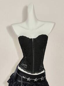 SHEIN ICON 性感诱人红色蕾丝拼接抹胸文胸 - 黑色 - 查看 4