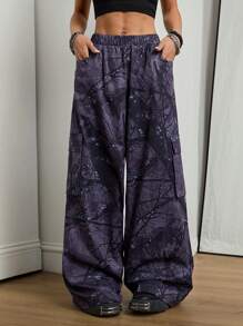 Coolane 女士春夏节日外出街头装树枝图案图形瑜伽和运动女士运动服阔腿裤