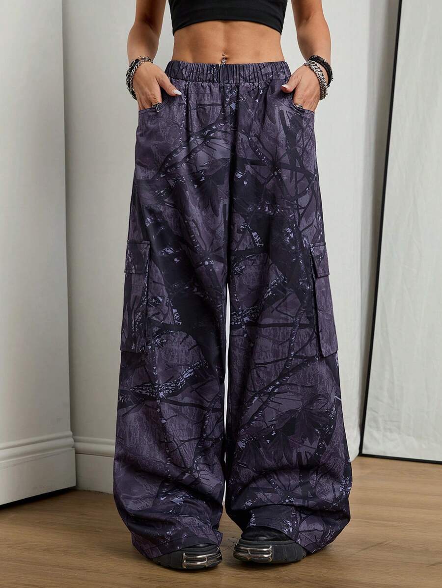 Coolane 女士春夏节日外出街头装树枝图案图形瑜伽和运动女士运动服阔腿裤