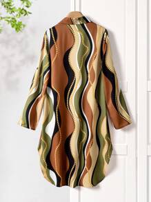 EMERY ROSE Women's Full Print Casual Long Sleeve Mid-Length Button Front Dress - Multicolor - View 2