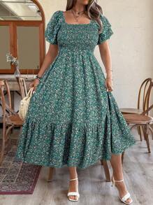 Weeklong Robe à imprimé floral style liberty avec taille cintrée, grande taille, tenue de détente/vacances pour femmes