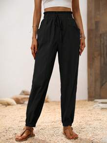 Breezaya Women's Plain Color Simple And Fashionable Casual Pants, Suitable For Summer Fall Cloth For Women - Black - View 5