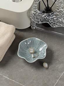 1 khay đựng đồ trang sức lá sen bằng gốm sứ thanh lịch để đựng hoa tai, nhẫn, chìa khóa và phụ kiện nhỏ, quà tặng sinh nhật hoặc năm mới hoàn hảo, lưu trữ trên bàn làm việc ngày lễ tình nhân - Màu xanh lam - Xem 6