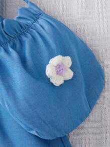 SHEIN Dziewczęca sukienka midi z bufiastymi rękawami, niebieska, z małą torebką, letnia