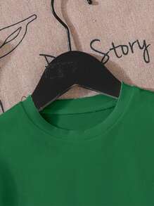 GraphicGems 年轻男孩口号印花圆领短袖休闲 T 恤 - 墨綠色 - 查看 5