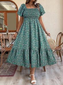 Weeklong Robe à imprimé floral style liberty avec taille cintrée, grande taille, tenue de détente/vacances pour femmes