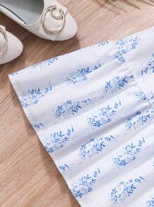 SHEIN Rochie de vară pentru fete Tween, cu gât pătrat, la modă simplă, cu mâneci scurte