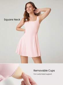 GLOWMODE FeatherFit™-Air 吸汗速干露肩结背方领迷你连衣裙，内置短裤，侧袋，防滑手柄，日常休闲装，可拆卸罩杯 - 淺粉色 - 查看 5