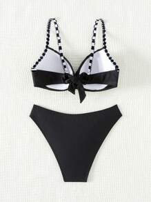 Swim Lushoire Conjuntos de biquíni com estampa floral para mulheres, moda praia, primavera - Preto e Branco - Ver 5