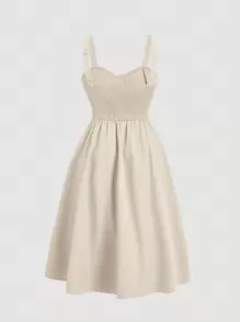 SHEIN MOD 大码休闲纯色前扣口袋吊带连衣裙