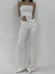 DAZY Women's Casual Versatile Denim Flare Jeans With Pockets Low Rise Jeans - White - View 2