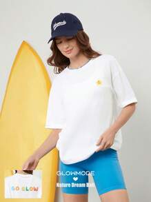 GLOWMODE X Nature Dream Bali Pima Cotton Comfy Oversized Embroidered Logo Tee T-Shirt Daily Casual Wear - White - View 1