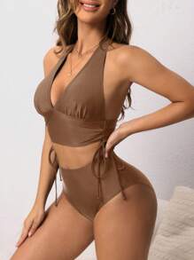 Swim Lushoire Versatile Adjustable Drawstring Women's Swimwear Set - Brown - View 5