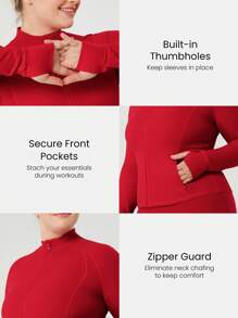 GLOWMODE Plus Size FeatherFit™ Slim Fit Thumbhole Jacket With Side Pockets Low Impact Yoga Pilates Studio Daily Casual Wear