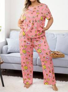 Pyjamaset in grote maten met hart-, cartoon- en grafische print