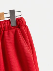SHEIN Pantalones cortos deportivos para niño preadolescente con cordón en la cintura y ribete a rayas