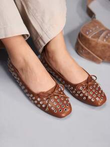 CUCCOO GRLICON 女士 Y2K 风格平底鞋，适合朋克、骑行者、酷女孩、万圣节、圣诞节、派对装扮 - 棕色 - 查看 4