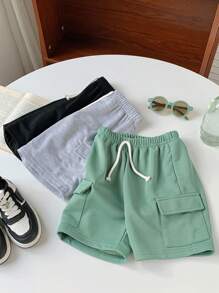 SHEIN 3入組少年休閒運動風寬鬆款針織彈性腰短褲，夏季必備 - 彩色 - 查看 6
