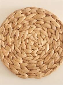 1pc Straw Design Round Placemat, Modern Anti-Slip Table Mat For Home Valentine's Day, Valentines Wedding, Birthday,Kitchen, - Beige - View 8