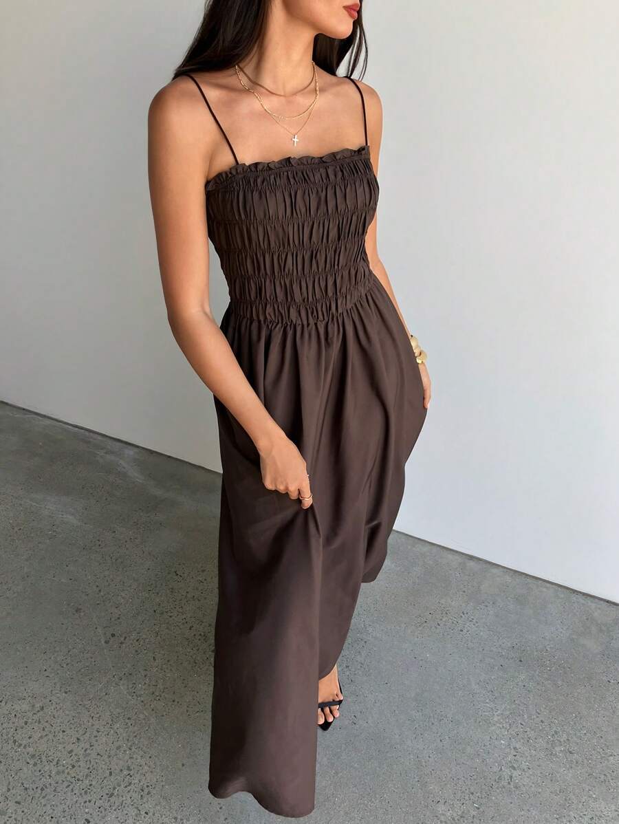 Aloruh Coffee Color Tube Tube Top Dress Modest,Graduation,Graduation Dresses For Women,Back To School Dress,Casual Long Dresses,Summer Vacation Outfits,Elegant Dresses For Women,Weddings & Events,Old Money Style,Simple Dress - Coffee - View 1