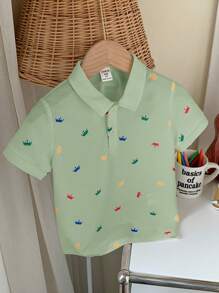 SHEIN 1st Young Boy Casual School Style Crown Print Korte Mouw Polo Shirt, Comfortabel & Veelzijdig, Geschikt Voor Buitenspelen En School, Lente/Zomer