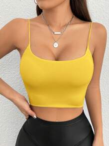 SHEIN PETITE Ladies' Solid Color Spaghetti Strap Tank Top, Simple & Fashionable, Suitable For Summer - Yellow - View 3