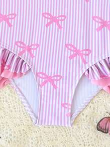 SHEIN Little Girls Print One-Piece Swimsuit With Ruffles - Pink - View 5