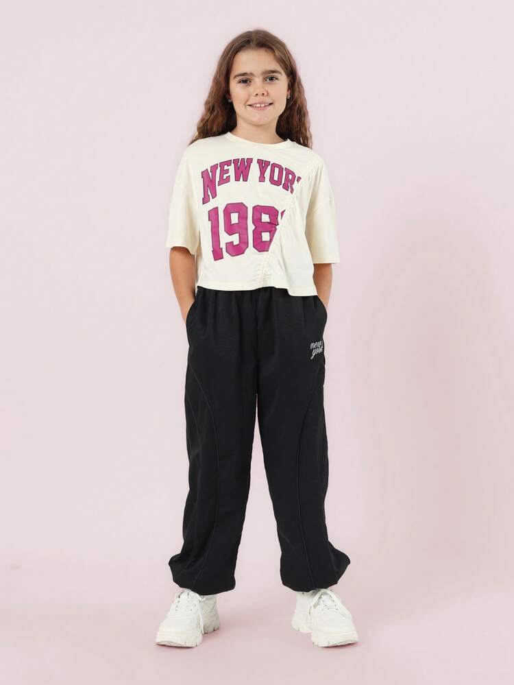 Varsity Style Crop Graphic Print Streetwear T-Shirt