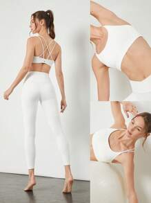 GLOWMODE FeatherFit™ Strappy Back Sports Bra Tank Top Low Impact Yoga Daily Fall Winter - White - View 8