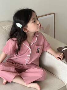 Dazy Kids 年轻女孩格子短袖长裤睡衣套装,年轻女孩,春夏