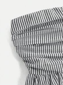 SHEIN Tween Girls Spring/Summer Striped Print Slant Pocket Tube Longline Dress - Black and White - View 5